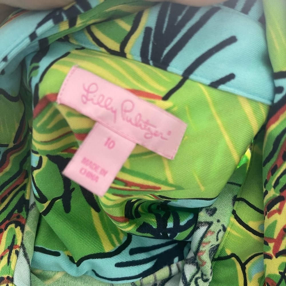 Lilly Pulitzer Palm and Parrot Print Long Sleeves Silk/Jersey Shirt Dress size10 - Picture 4 of 5